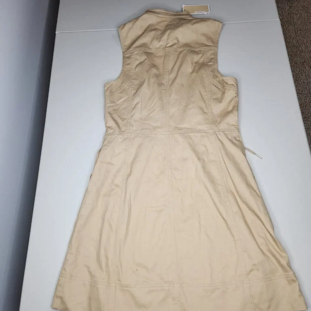 New NWT Michael Kors Women Zip Khaki Utility Tank Knee Length Dress Size Medium
